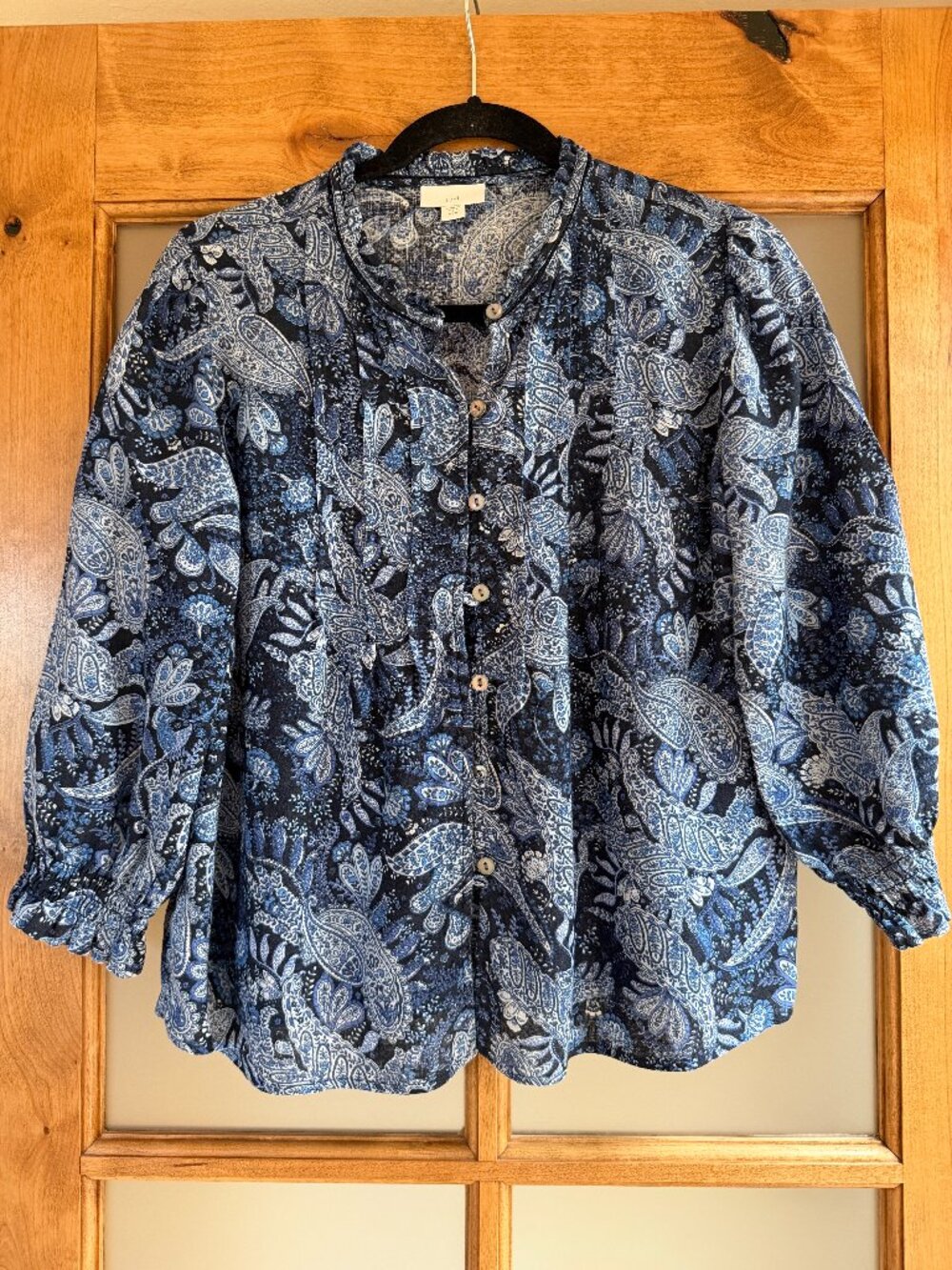 J Jill Pintucked Linen Button-Front Shirt